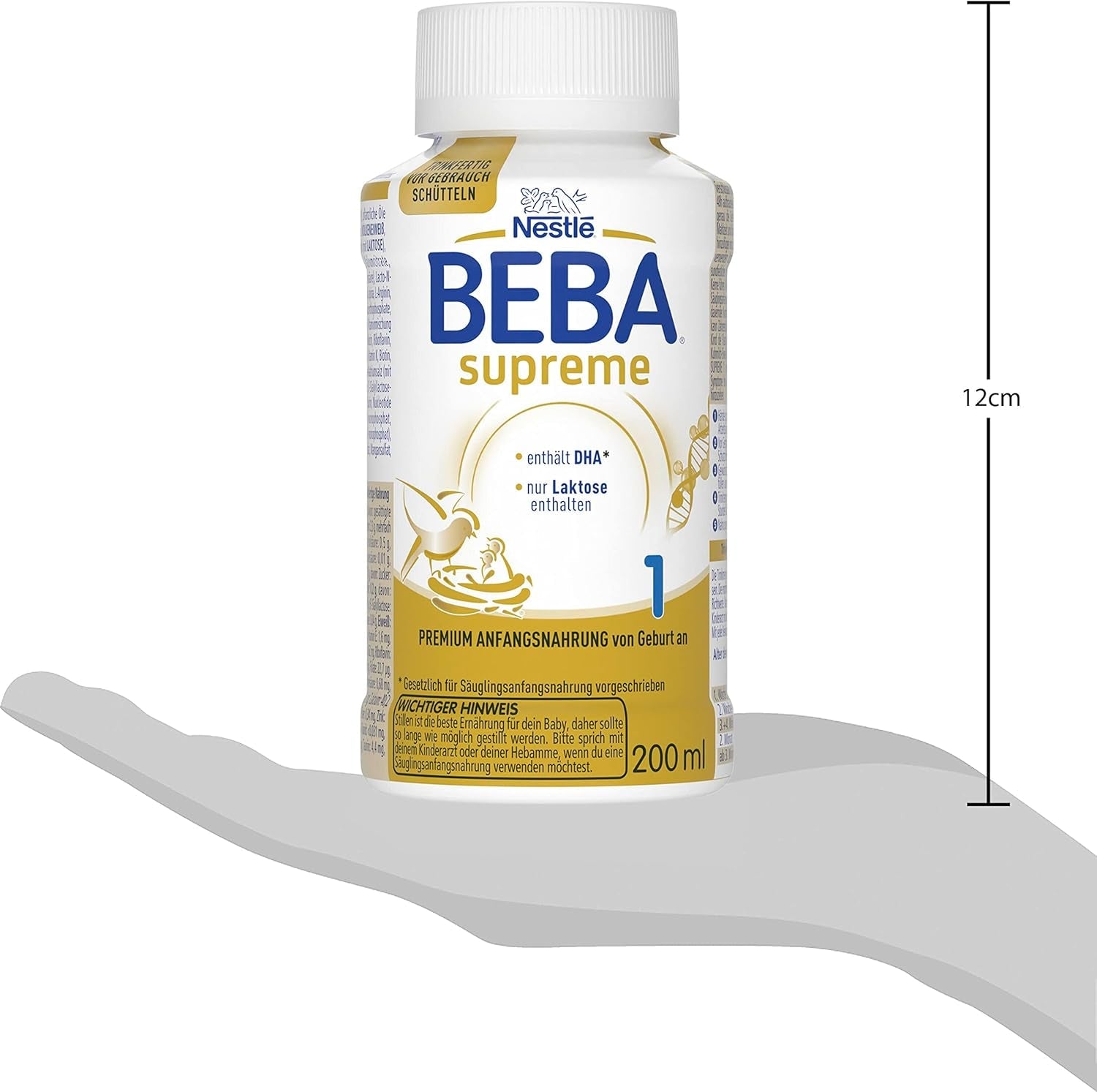 BEBA Nestlé BEBA SUPREME 1 Spädbarnsmjölk: drickfärdiga flaskor med Omega 3, förpackning om 4 (1 x 200 ml)