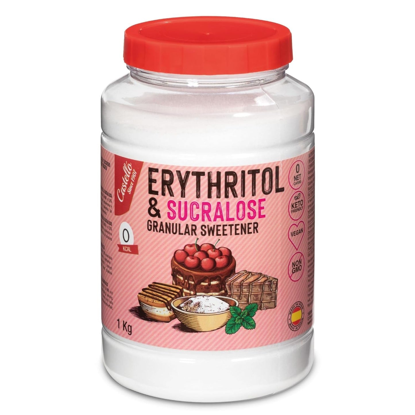 Erytritol + Sukralos 1:4 Süßstoff | 1G = 4G Zucker | 0 Netto-Kohlenhydrat - 0 Kalorien - 0 Glykämischer Index - Keto - Kein GVO - Castello sedan 1907 - 1 Kg Sötningsmedel Naty Shop Standardtitel