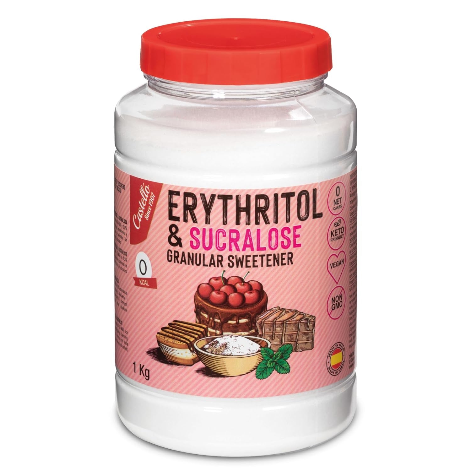 Erytritol + Sukralos 1:4 Süßstoff | 1G = 4G Zucker | 0 Netto-Kohlenhydrat - 0 Kalorien - 0 Glykämischer Index - Keto - Kein GVO - Castello sedan 1907 - 1 Kg Sötningsmedel Naty Shop Standardtitel