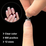 600st Ovala False Nail Tips 12 Storlekar Korta Nageltips Franska Halvtäckande False Nail Tips för Gör-det-själv Nagelsalong Transparent