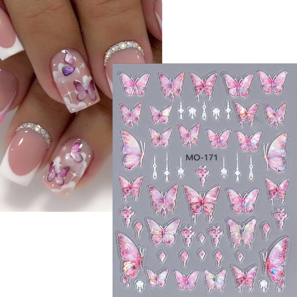5D präglade nagelklistermärken för fjärilar självhäftande fjärilar nageldekoration klistermärken aurora fjäril nagelkonst klistermärken nageltillbehör design fjärils nagel klistermärken nagelkonst klistermärken