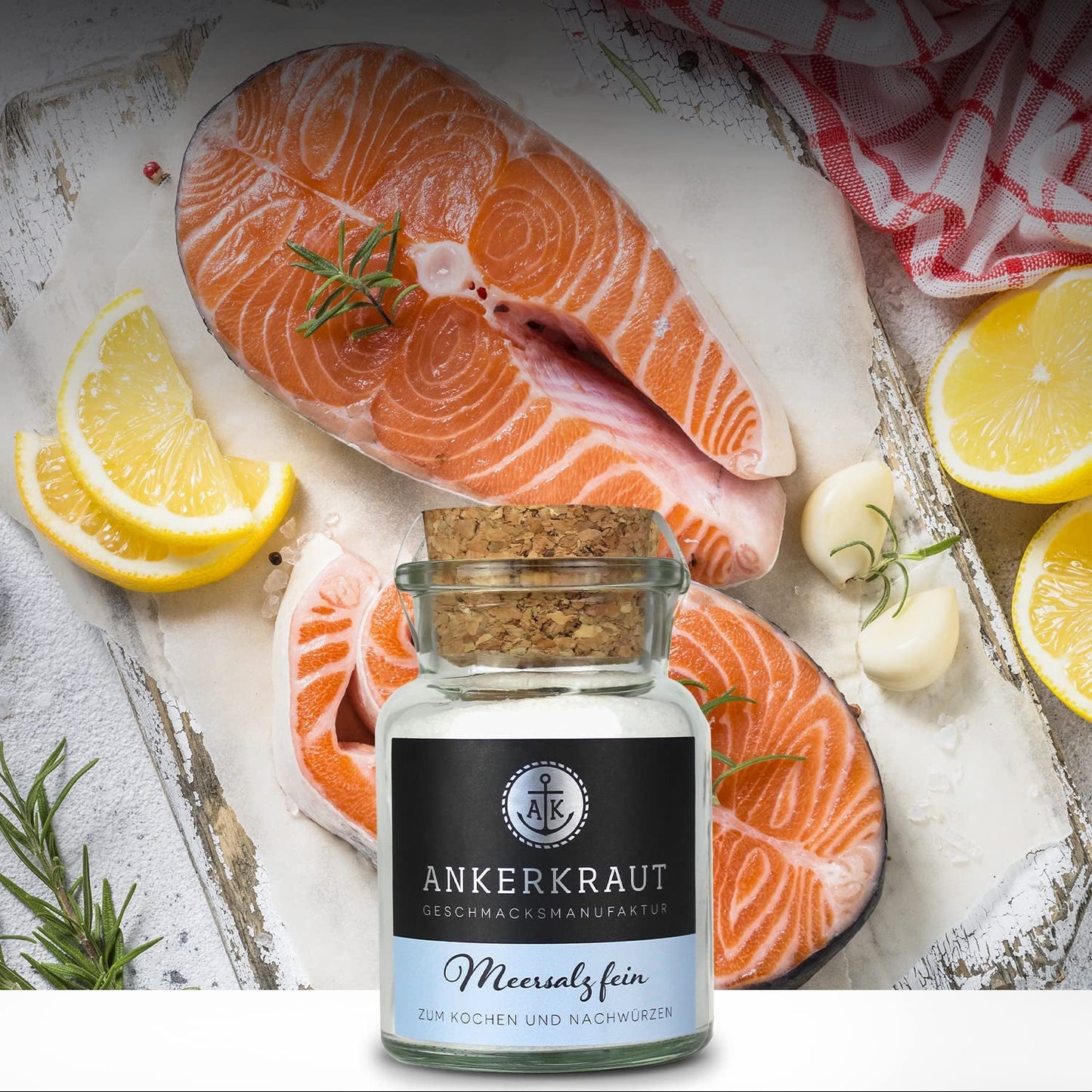 Ankerkraut Meersalz fine, reines Salz zum kochen und würzen, 170g im Korkenglas