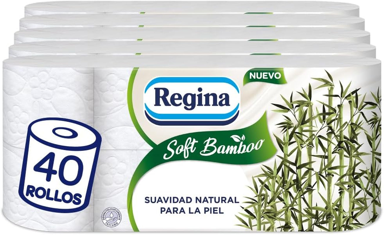 Regina Soft Bamboo toalettpapper, 40 rullar, 3 lager, 160 ark, naturlig mjukhet för din hud, bambu fibertoalettpapper, pappersförpackning, Fsc-certifikat