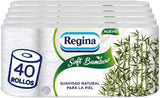 Regina Soft Bamboo toalettpapper, 40 rullar, 3 lager, 160 ark, naturlig mjukhet för din hud, bambu fibertoalettpapper, pappersförpackning, Fsc-certifikat