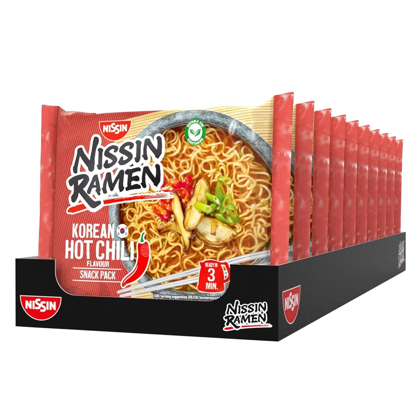 Nissin Ramen - Koreansk kryddig chili 10-pack snabbnudlar i asiatisk stil baserat på ett koreanskt recept Snabbt och enkelt att tillaga asiatisk mat (10 x 65,2 g)