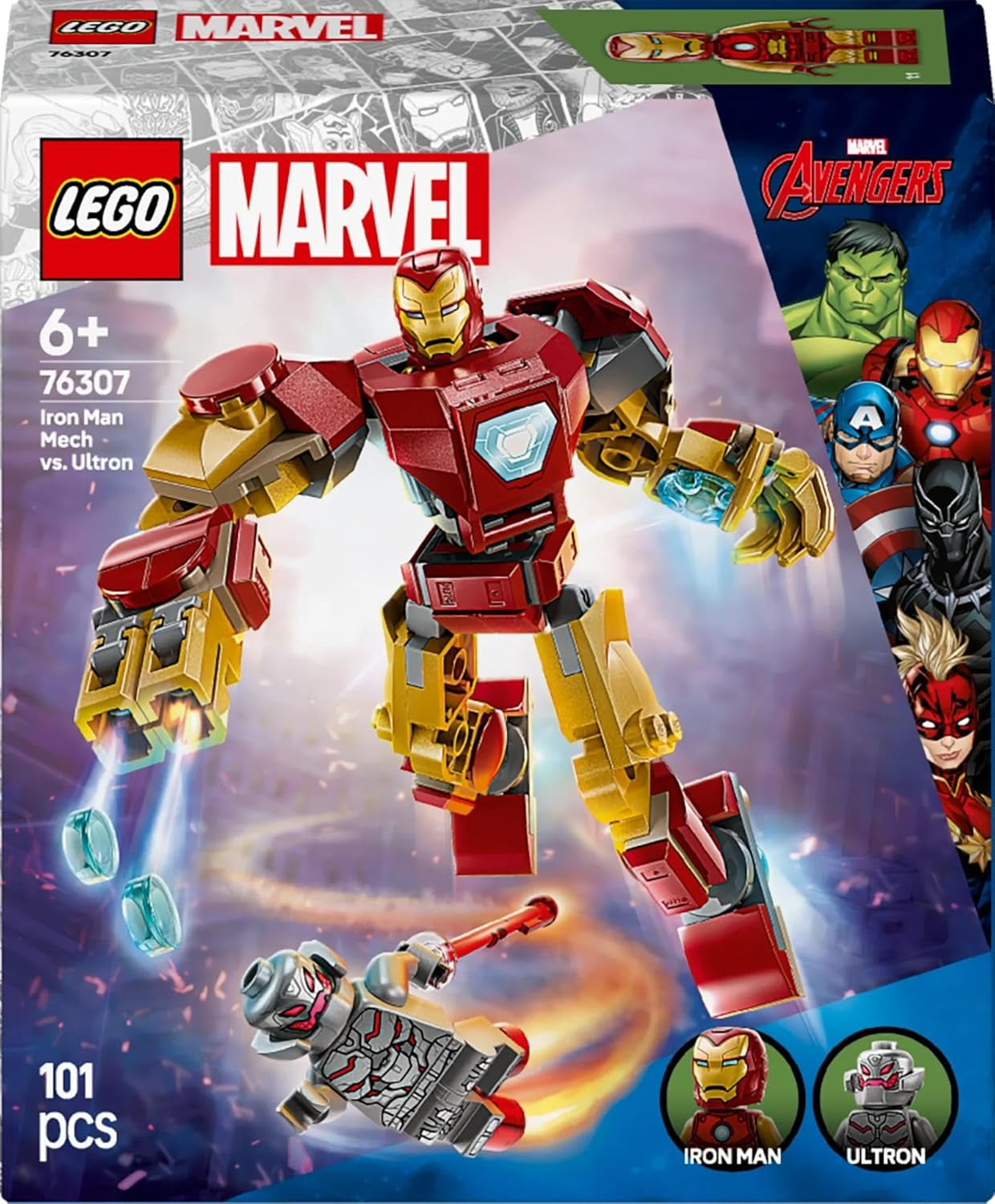 LEGO Marvel Iron Man Mech vs. Ultron - Superhjälteleksak med 2 minifigurer - Actionfigur med rörliga armar, ben och fingrar - Present till pojkar och flickor i åldern 6+ 76307 Besuche den LEGO-Store byggset