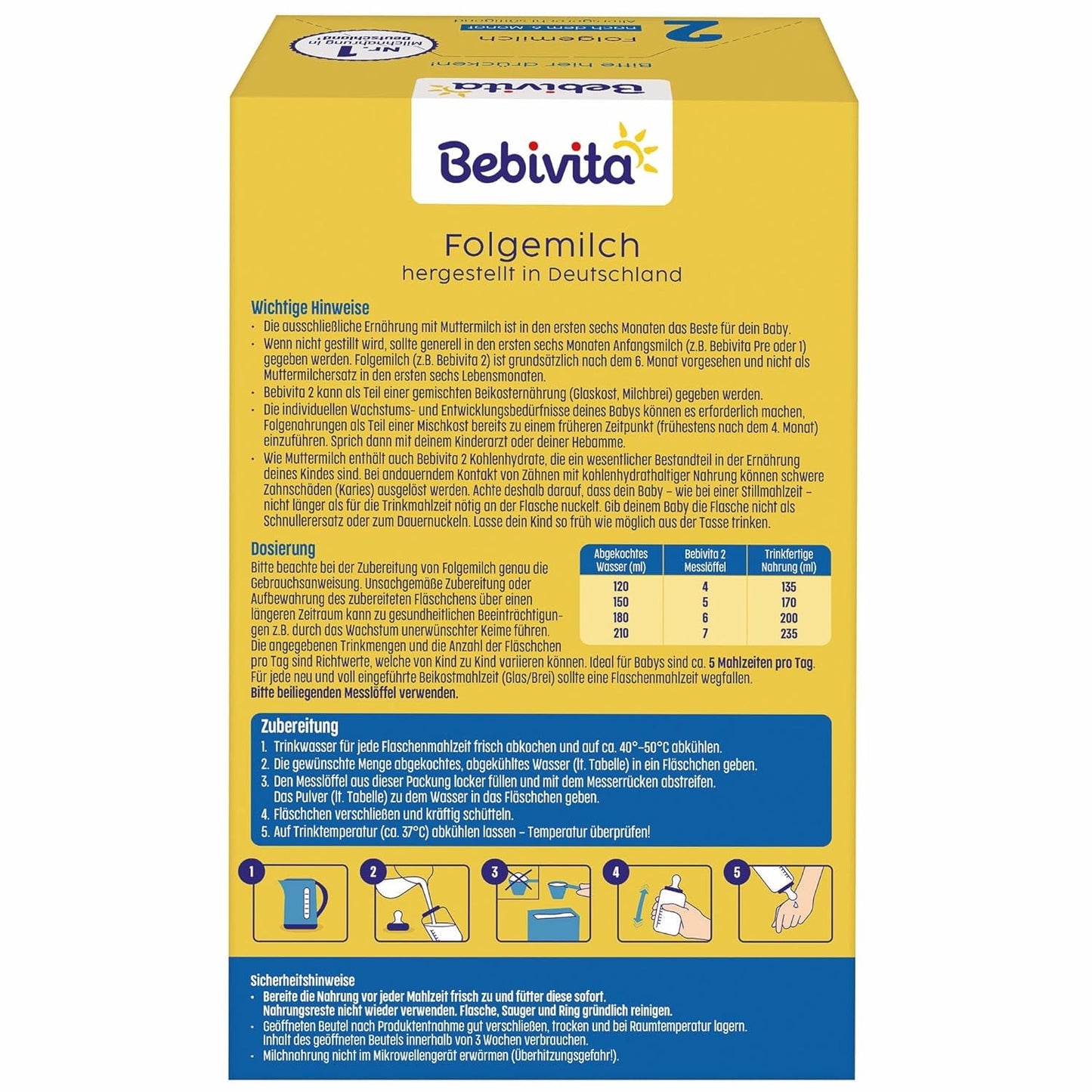 2 Folgemilch (4 x 500g), efter dem 6. Monat, med vitamin C och D, Omega-3 (DHA), altersgerecht sättigend