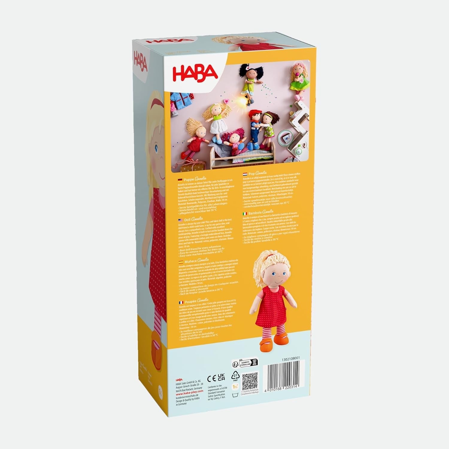 Mjuk docka HABA Annelie - Mjuk docka med arrangerat hår - Med utbytbara kläder - Från 18 månader - 30 cm - Tvättbar - 1302108001