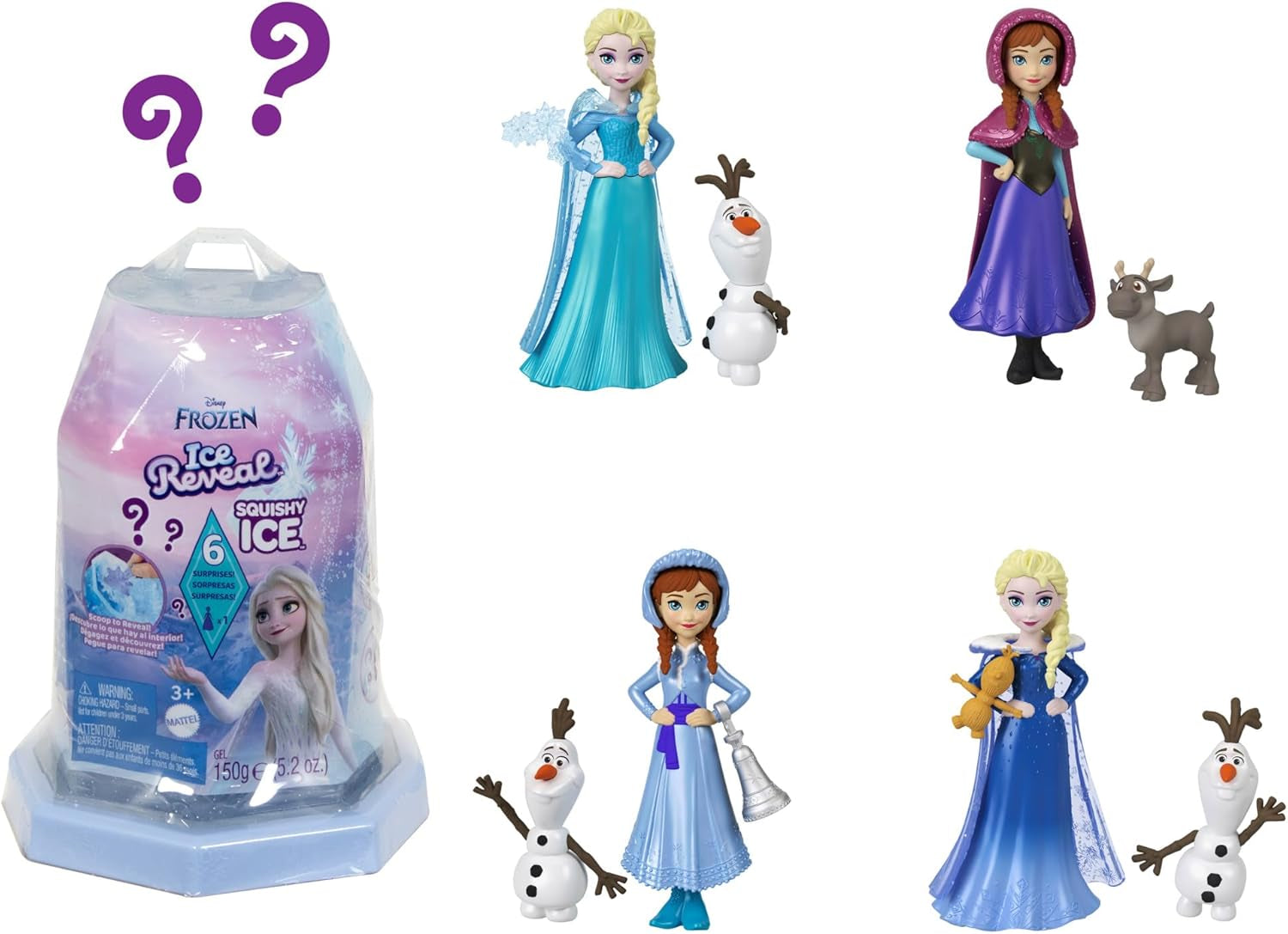 Mattel Disney Frozen Ice Reveal Squishy Ice Doll och 6 överraskningar, inklusive Friends-figur och tillbehör (dockor kan variera) HRN77 Naty Shop Disney Frozen Ice Reveal Dolls