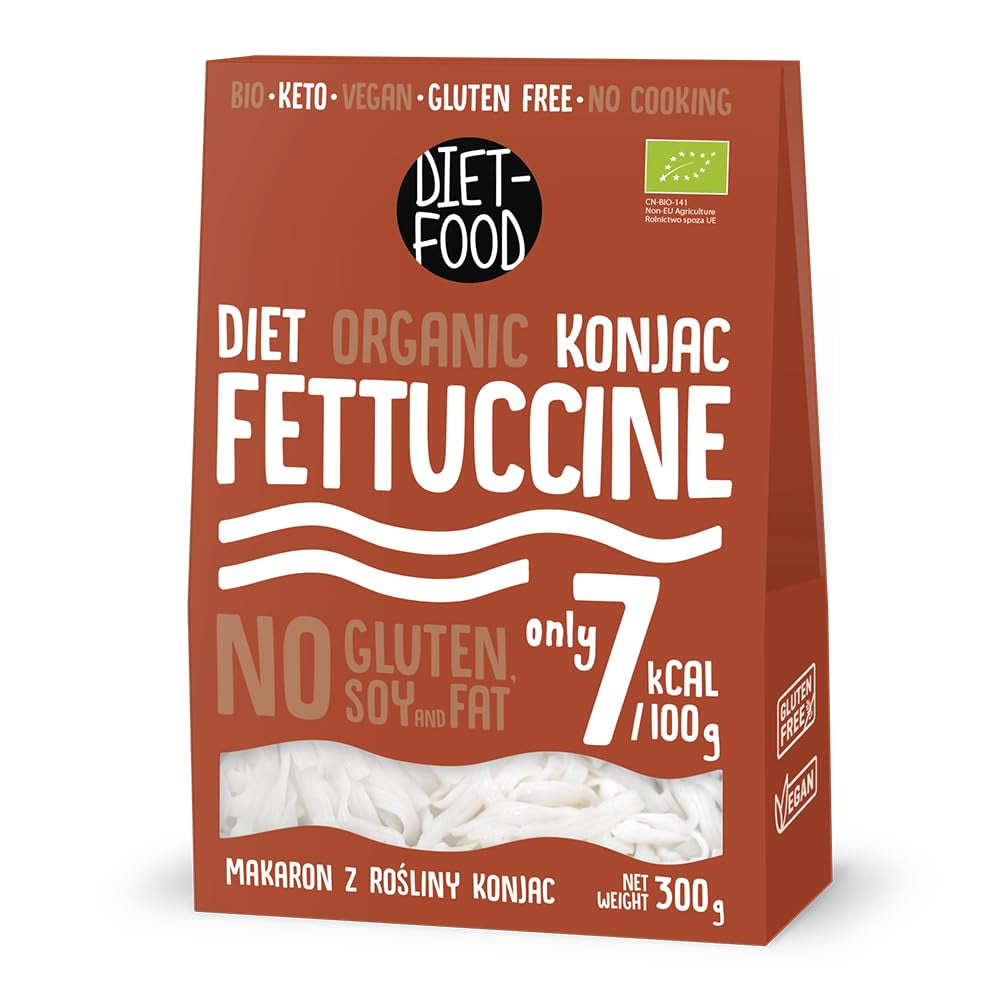 Fettuccine Konjac Nudlar Bio Shirataki Diet-Food - 300 g, lågkolhydrat, sockerfri, keto, vegan, lågkalori, glutenfri och äggfri, gjord av konjacmjöl