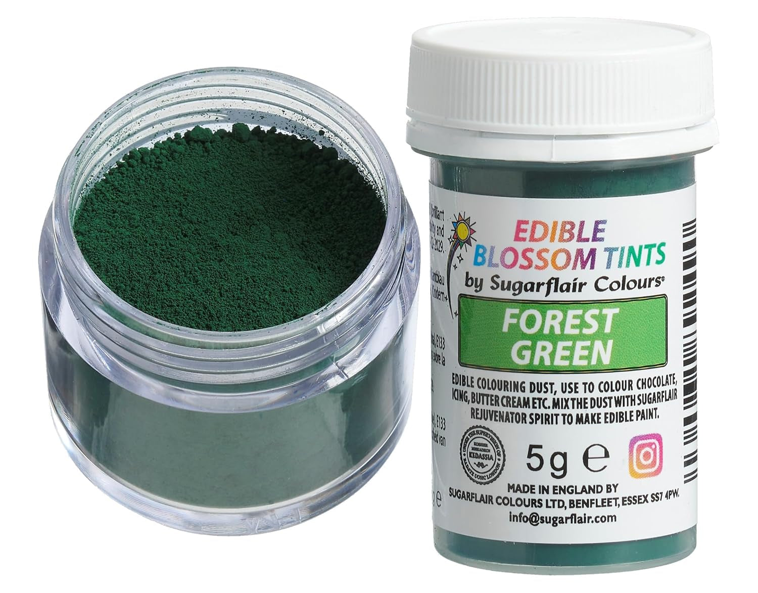 Sugarflair Blossom Tint Dust Forest Green - Livsmedelsfärgpulver för tårtdekorationer, fondant, glasyr, choklad, smörkräm, macarons och mer - 5G