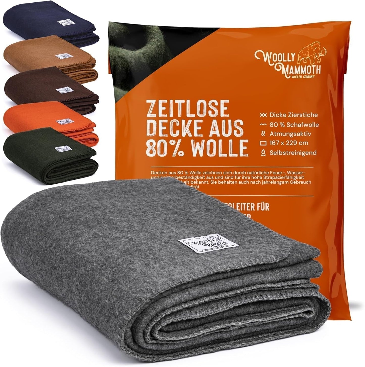 Woolly Mammoth Woolen Co. pătură de camping, extra mare, landă merino, Echipamentul perfect în aer liber pentru bushcraft, camping, trekking, drumeții, supraviețuire eller pătură în cabană. Brun, 168 X 228 Woolly Mammoth Woolen Company sängar och filtar Grå 66" X 90"