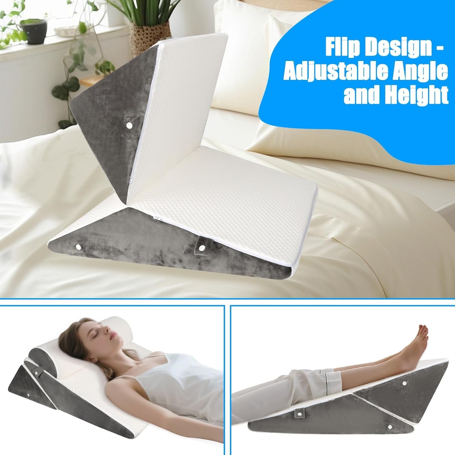 Justerbar kilkudde för säng, Läskudde för säng och soffa, Foam Reflux Kudde, Ryggkudde, Sömnapné, Läsning, Sömnhöjd, Benkudde, Ryggsmärta, Snarkning