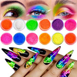 Neon Fosfor Pigment Pulver Für Nägel Lidschatten - 12 Färger Neon Nagel Glitzer Augenpulver Maniküre Halloween Neon Smink Dekoration Nail Art Staub Pigment