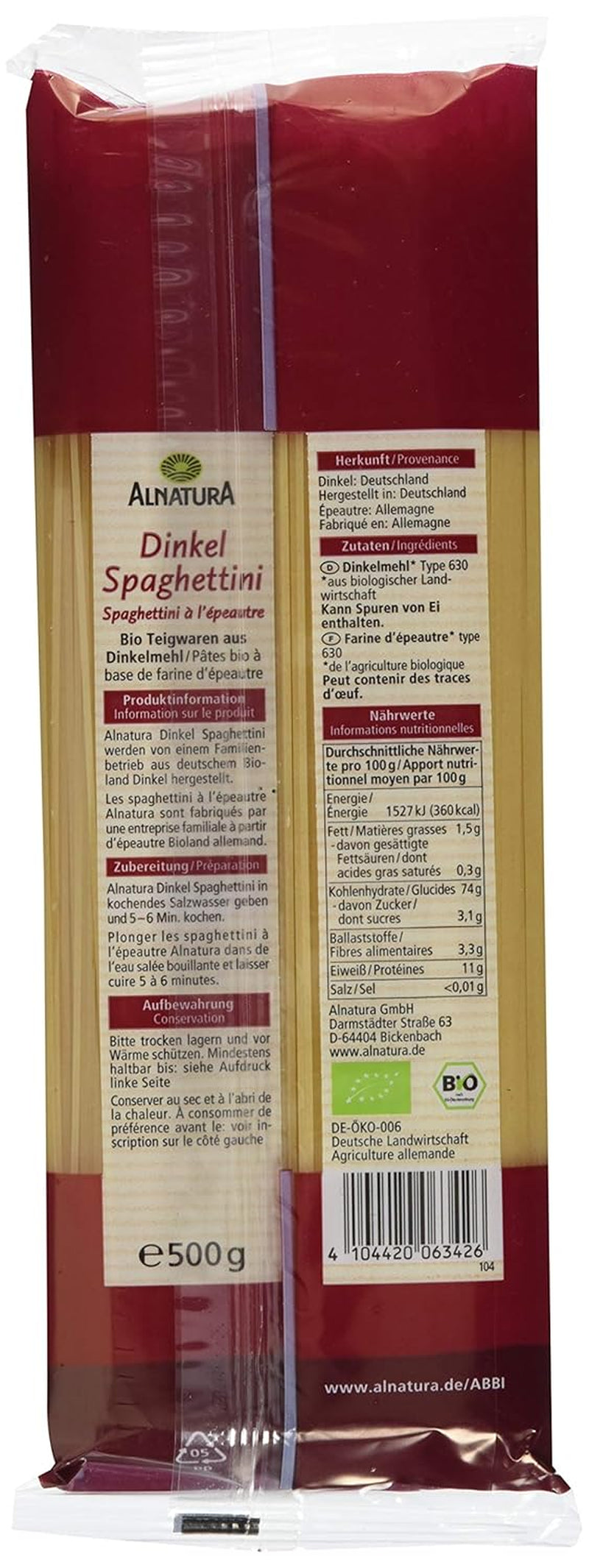 Ekologisk dinkelspaghetti, 500g