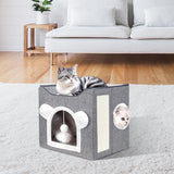 Katzenbetten für Indoor Katzen, Faltbares Katzenhaus, Katzenhöhle 2 Schicht Würfel Großer Raum Katzenbett mit Kratzbrett und Spielball, 15,8 x 15,8 x 15tum