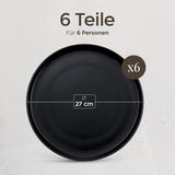Tallrikset i stengods för 6 - Mattsvart 6-delat set Stora tallrikar för mikrovågsugn Elegant design - Twinzee Ebony Collection