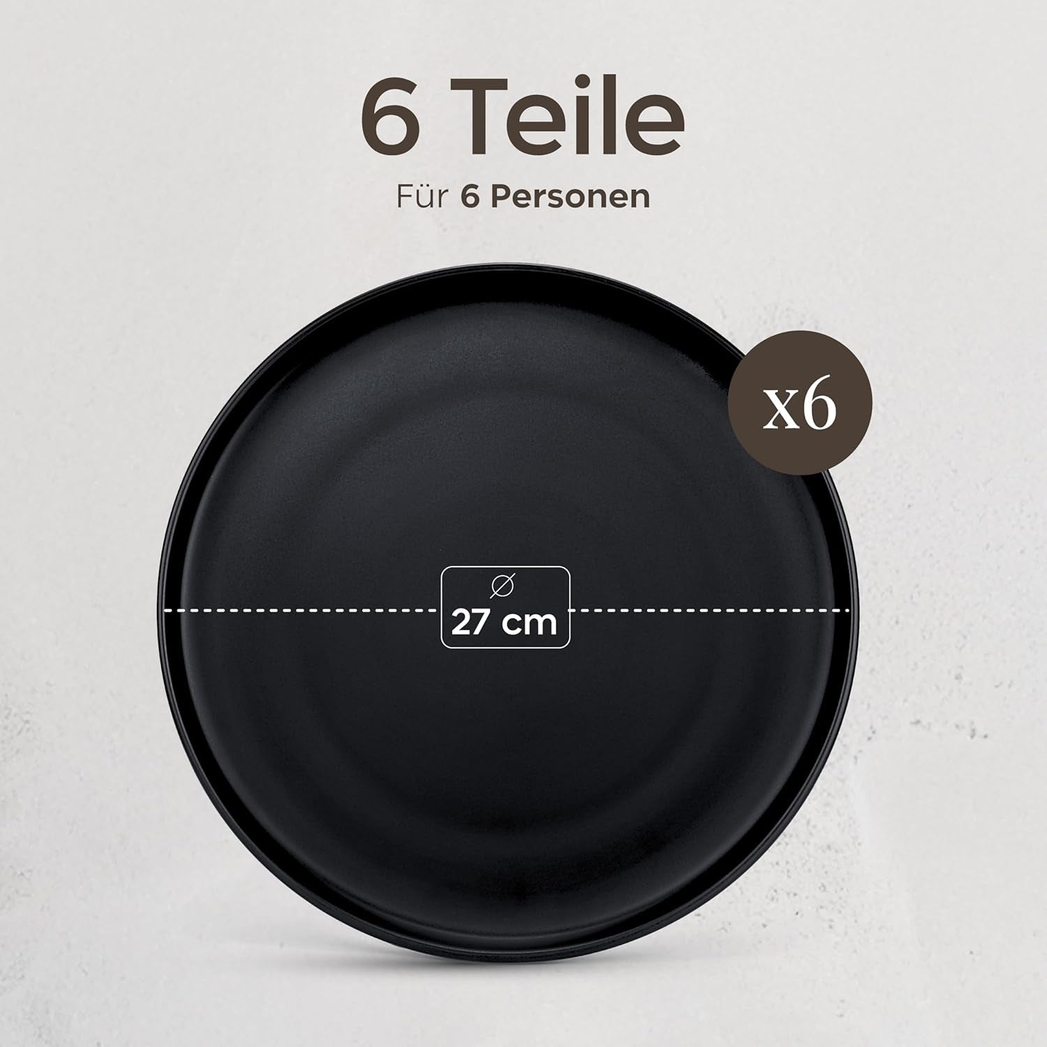 Tallrikset i stengods för 6 - Mattsvart 6-delat set Stora tallrikar för mikrovågsugn Elegant design - Twinzee Ebony Collection