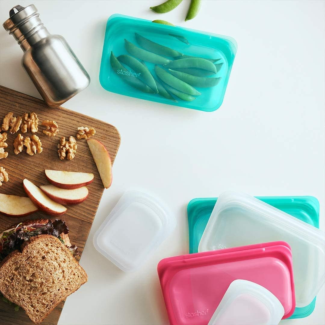 Stasher Bag Återanvändbar Premium Silikon Matpåse Smörgåspåse Klar Slitstark Ugn Diskmaskin Frys Säker Miljövänlig Lunchpåse Läcksäker 828ml Matförvaringslådor Naty Shop