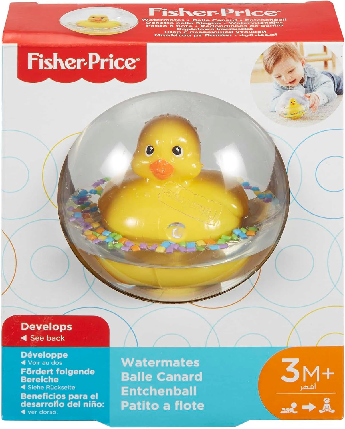 Fisher-Price WaterMates Ducky Ball, rolig anka i konfettiboll, babyleksak, lekboll, badleksak, från 3 månader, 75676 Babyleksaker Naty Shop