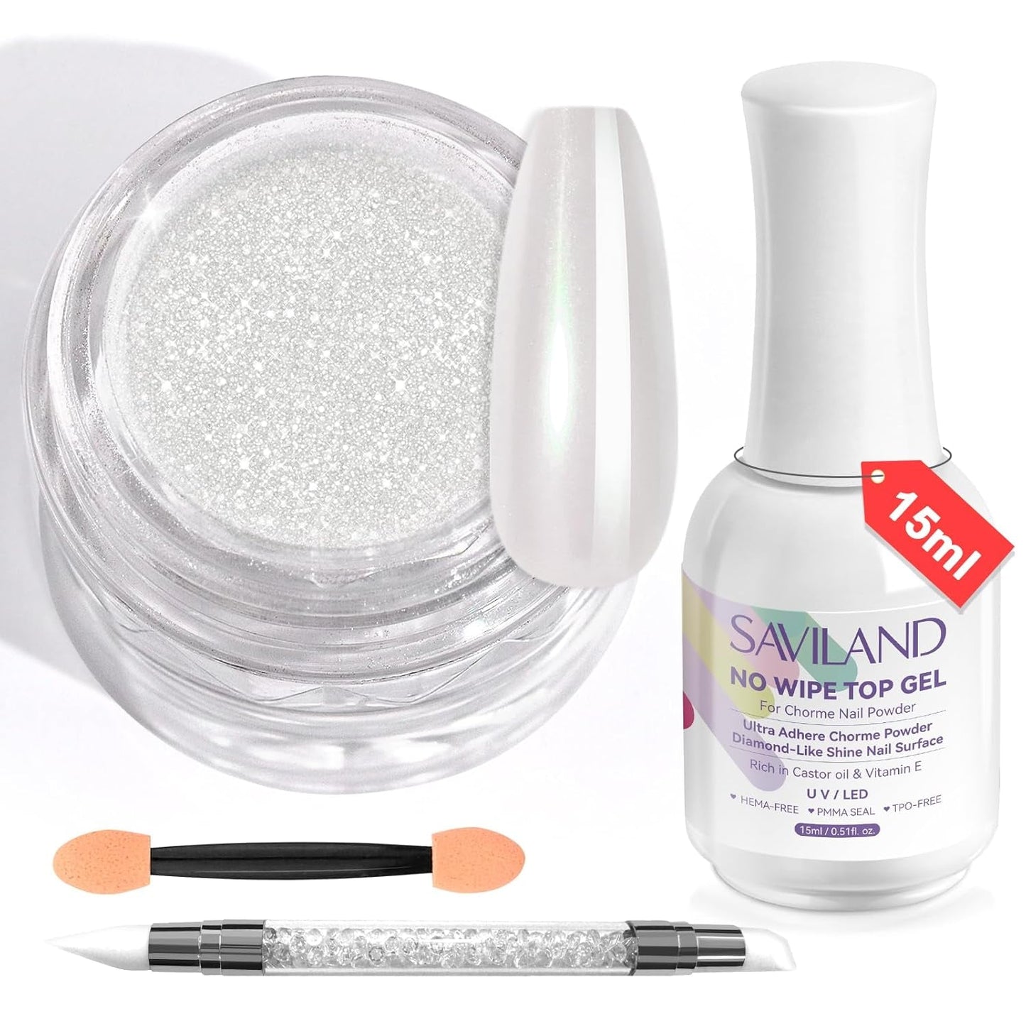Saviland Chrome Nail Powder Set - Pink Laser Chrome Nail Powder Mirror Effect Laser Nail Art, Nail Glitter Manikyr Dekorativt pulver med svamppinnar, Nail Glitter Powder Nagelsalong