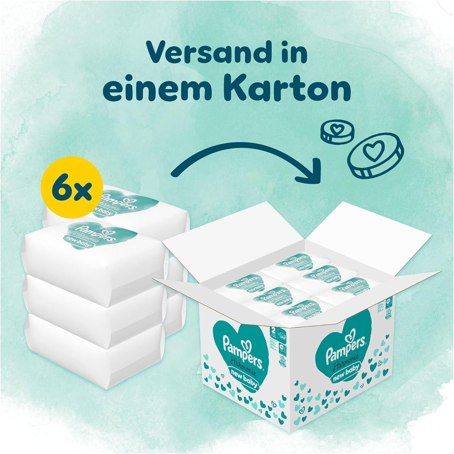 Pampers Harmony blöjor storlek 2, 204 blöjor, 4 kg-8 kg, skonsamt hudskydd med 100 % Pampers skydd