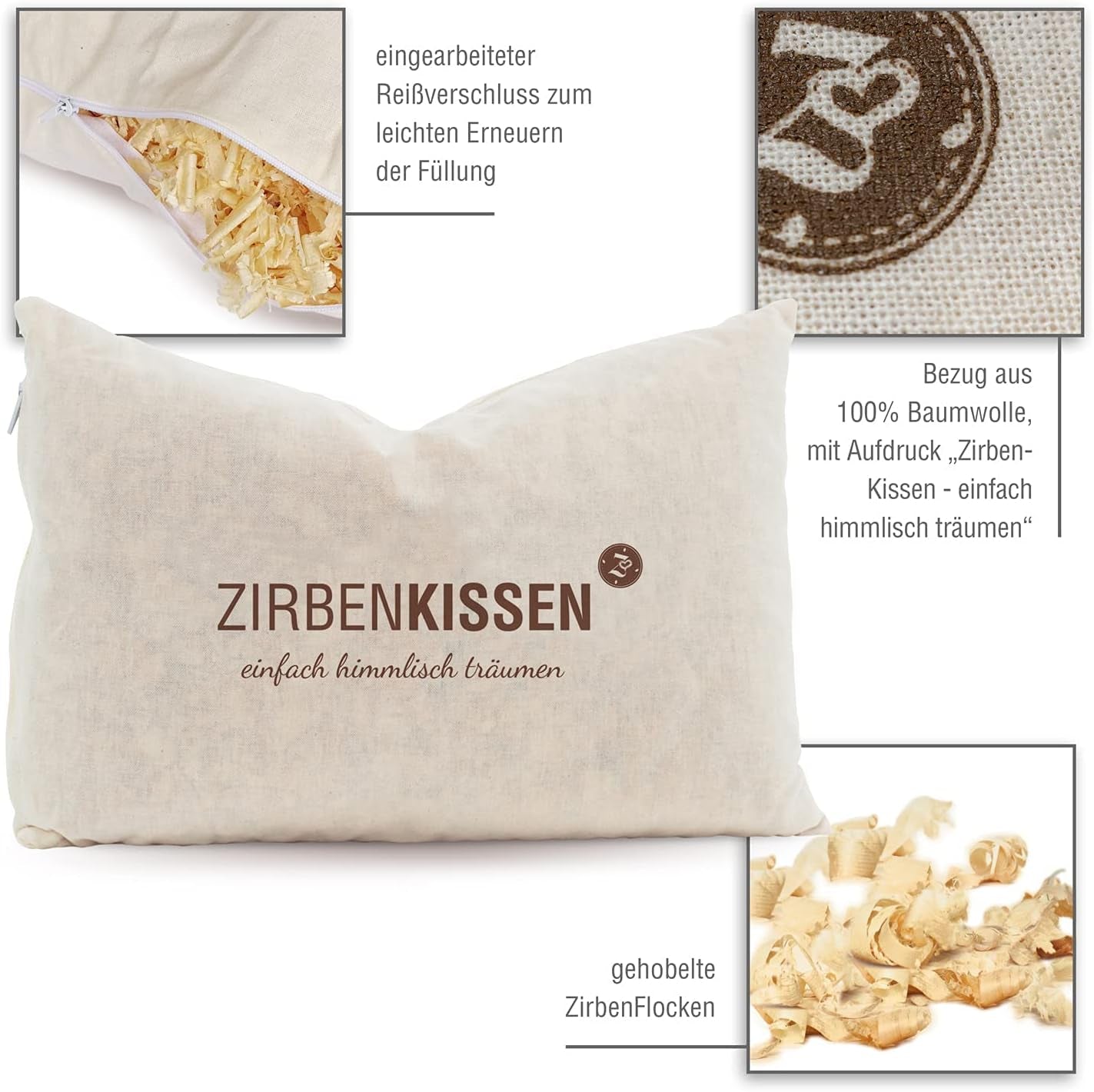 schweizisk furu familj schweizisk furu kudde Helt enkelt himmelskt drömmande 30X20 cm, trä, naturlig, 1 st (1 pack) Naty Shop standard kuddar