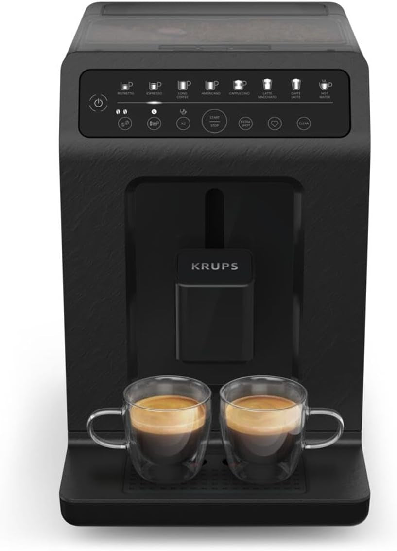 Krups EA897B Evidence ECOdesign automatisk espressomaskin, automatisk espresso- och cappuccinofunktion, Quattro Force-teknik, entrycksmjölkkoppar, 8 förinställningar, mjölksystem, 1450W