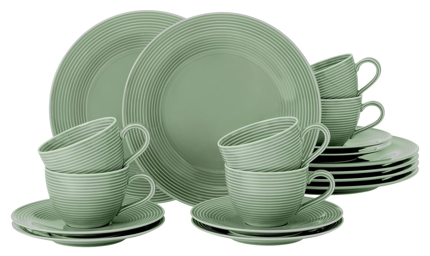 SELTMANN WEIDEN kaffeservering med 18 bitar BTR - Beat - Form: Rund med räfflad relief - modern stil - salviagrön - Färg Glaze