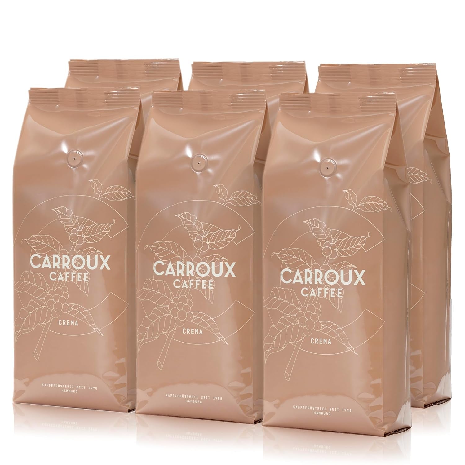 CARROUX Crema hela kaffebönor (6 x 500g) - Premium kaffebönor från Hamburg - Nyrostade traditionellt