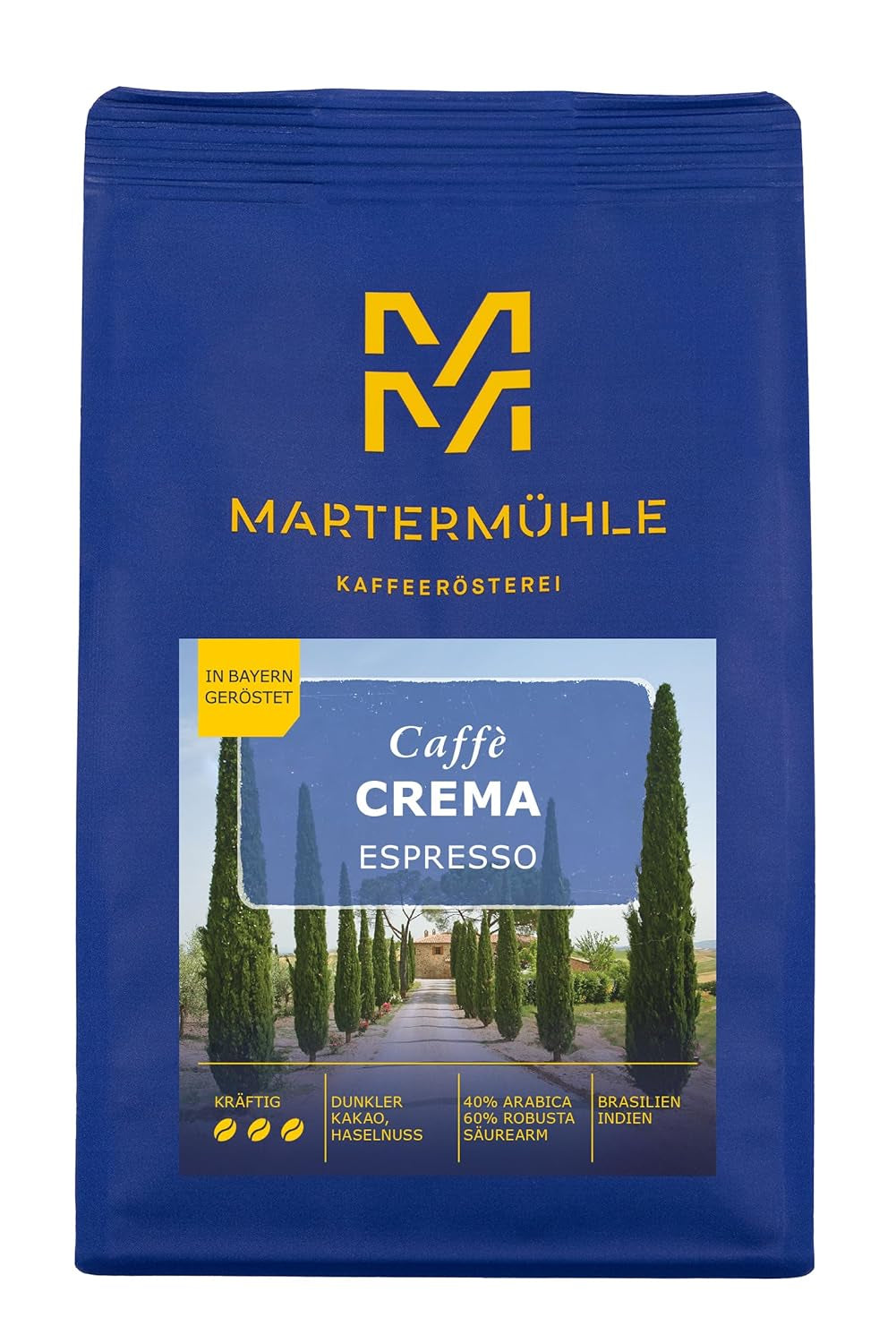 Martermühle Strong Espresso Cream 500g | Arabica/Robusta | Smaker: Mörk kakao, hasselnöt | Lättrostade hela espressobönor, låg syra