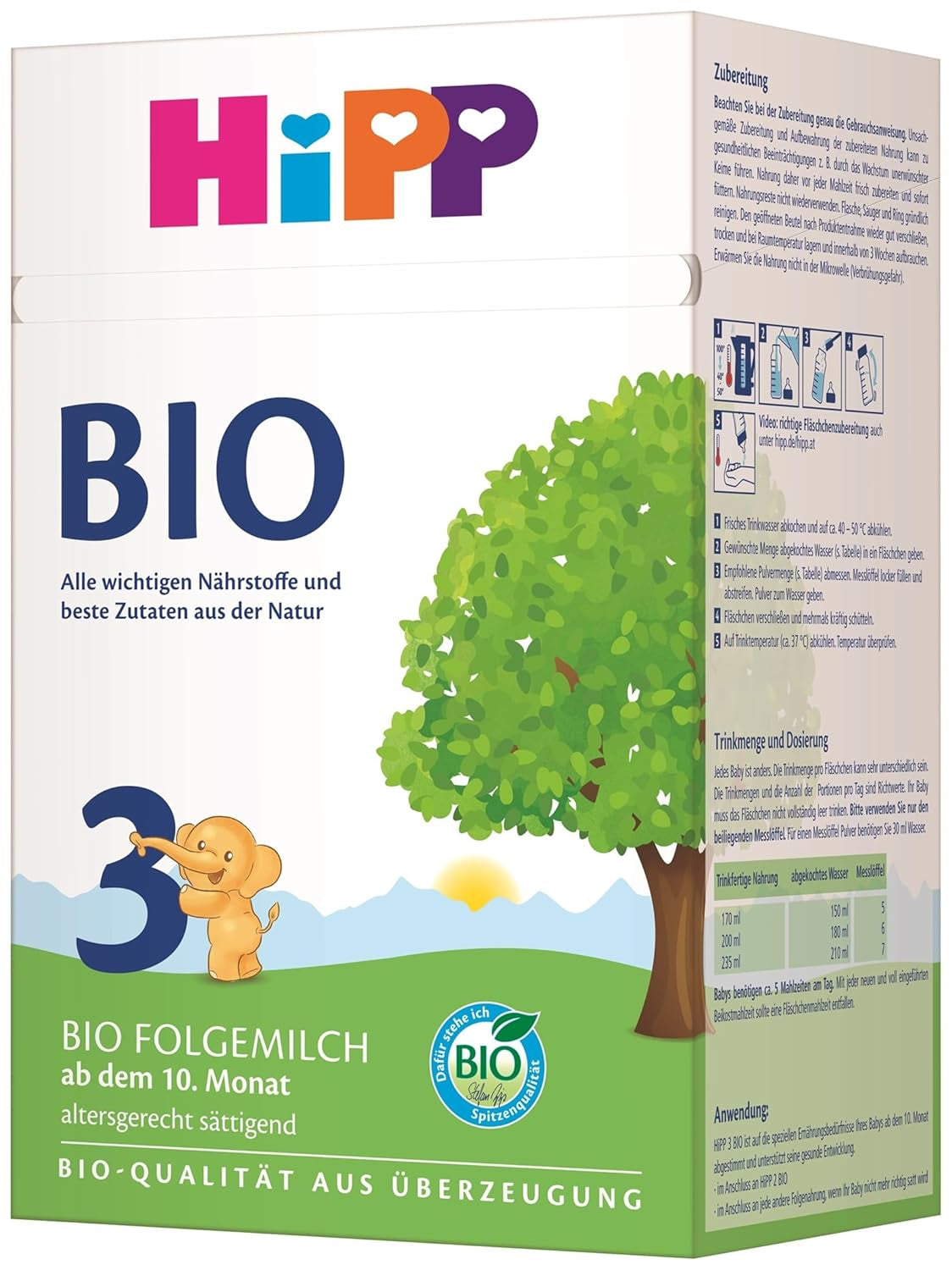 HiPP 3 Ekologisk tillskottsmjölk (4 x 600g) - efter 10 månader, med Omega-3 (DHA, ALA), Kalcium, Vitamin D, av bästa ekologiska kvalitet