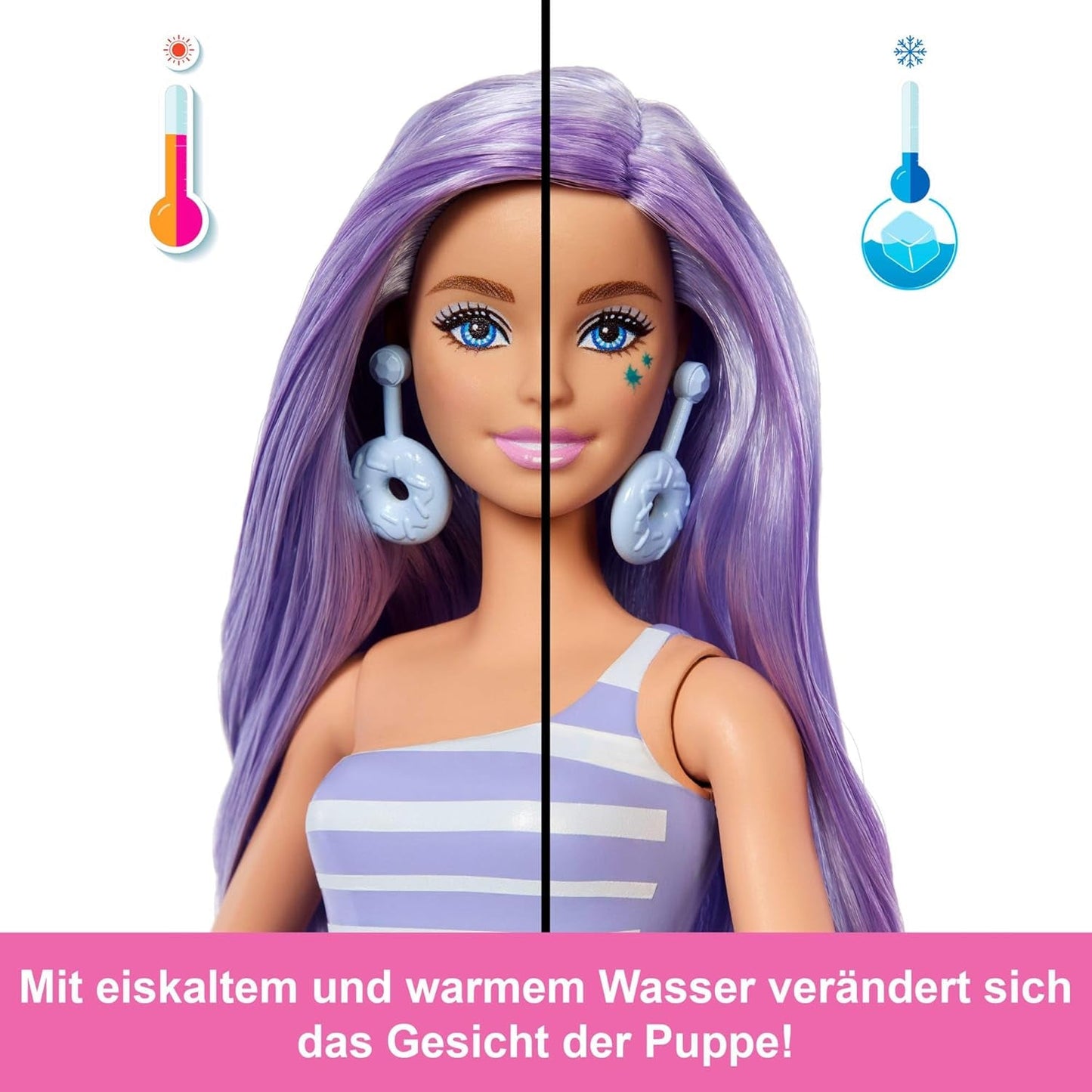 Barbie Pop Reveal Series Set med modedocka och tillbehör, Candy Series, Donut Dreams Design med husdjur, 8 överraskningar inklusive färgbyte, JFY60
