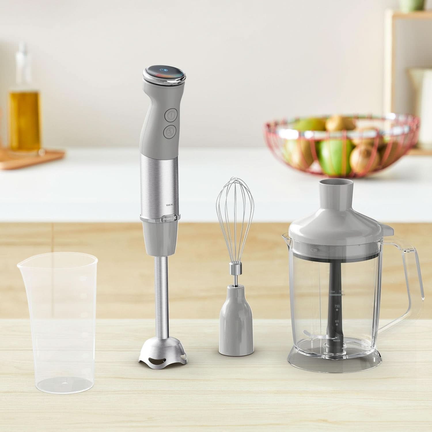 Tefal Quickchef+ 3-i-1 XL Stabmixer/Zerkleinerer/Schneebesen, 1000 W, Intuitiv Geschwindigkeitsregelung, Turbo-Taste, Powelix-Messer-Technologie, Edelstahl, Grau, HB67MB30 Kitchen Naty Shop