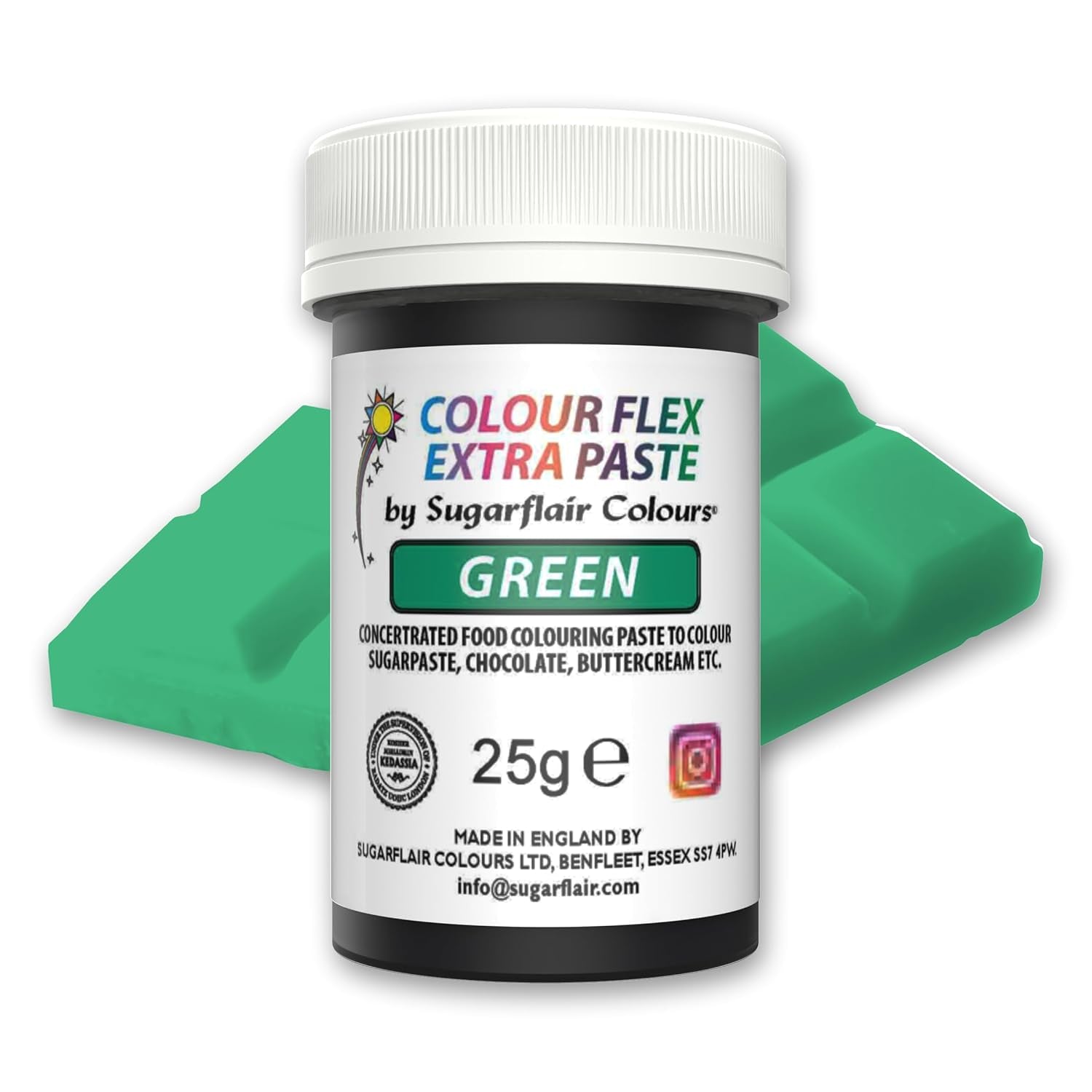 Sugarflair Colourflex Extra Paste Verde matfärgning - Ätbar matfärg för smörkräm, choklad, sockerpasta, glasyr, fondant, kakmixar, deg och mer - 25g