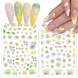 12 ark 3D-effekt Nagelklistermärke UV-härdande Långvarig Blomma Nagelklistermärken Gul Vit Daisy Nail Art Stickers