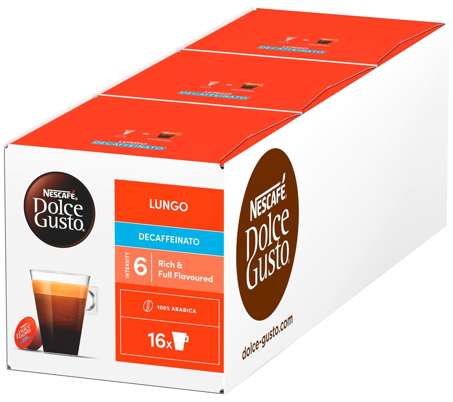 NESCAFÉ DOLCE GUSTO Lungo Decaffeinato kaffekapslar 3er Pack (3 x 16 kapslar)