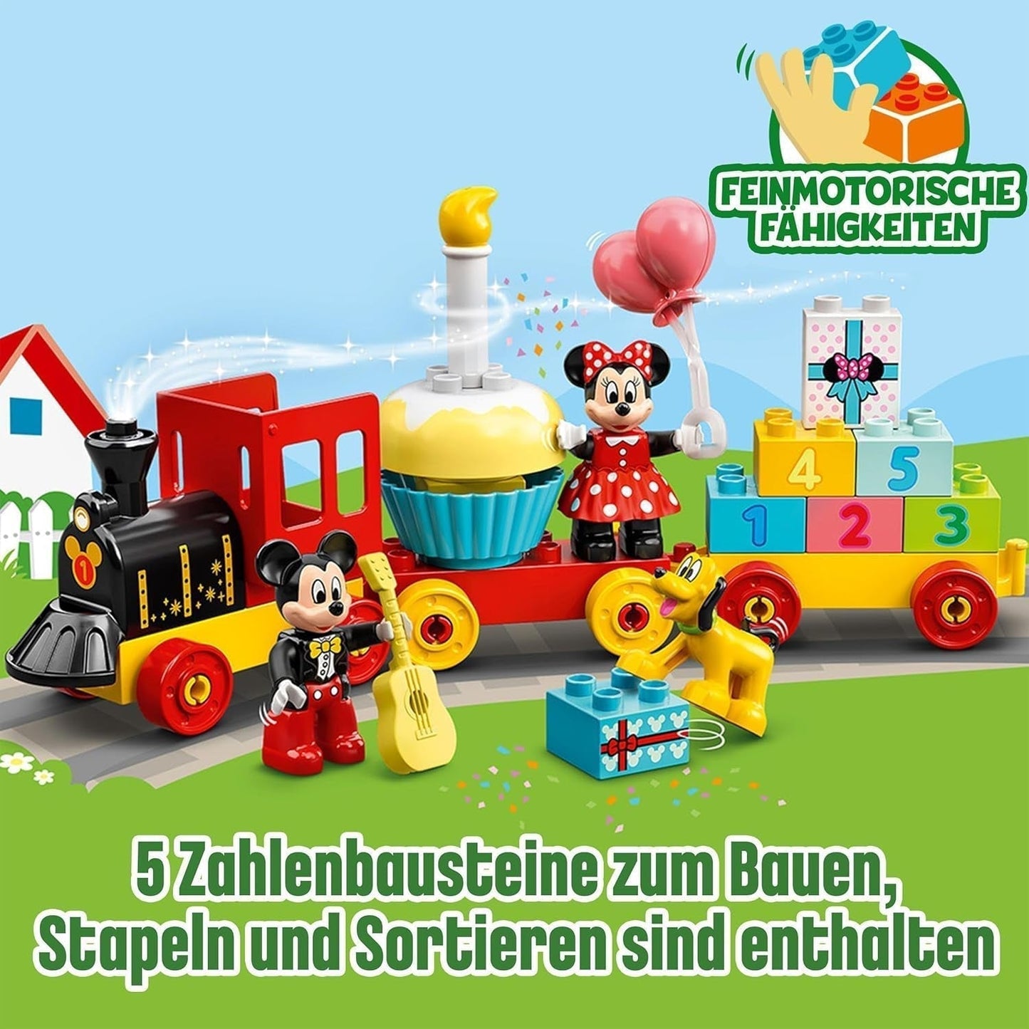 LEGO 10941 DUPLO Disney Musse och Minnie födelsedagståg, leksakståg med tårta och ballonger, present till barn 2 år och äldre Byggset Besuche den LEGO-Store