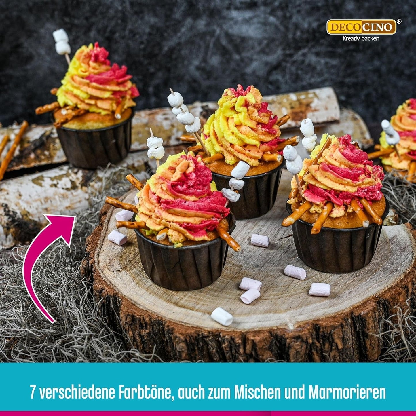 Set med 6 Decocino färgpastor - 6 x 20 g - Livsmedelsfärg i rött, rosa, grönt, gult, blått och svart, perfekt för att färga tårtor, fondant och krämer - Azofri och glutenfri