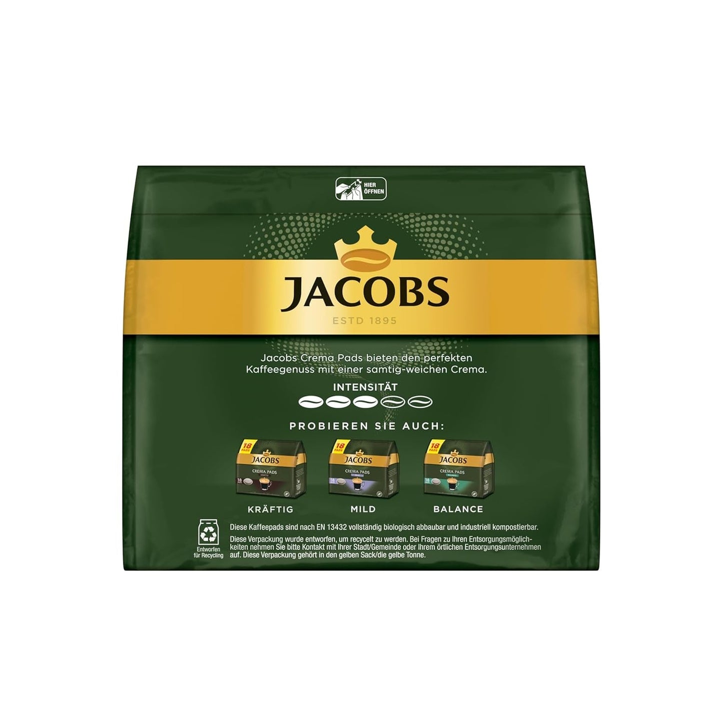 Jacobs Pads Cream, Senseo-kompatibla Pads, 5 x 18 Getränke, 90 Kaffeepads