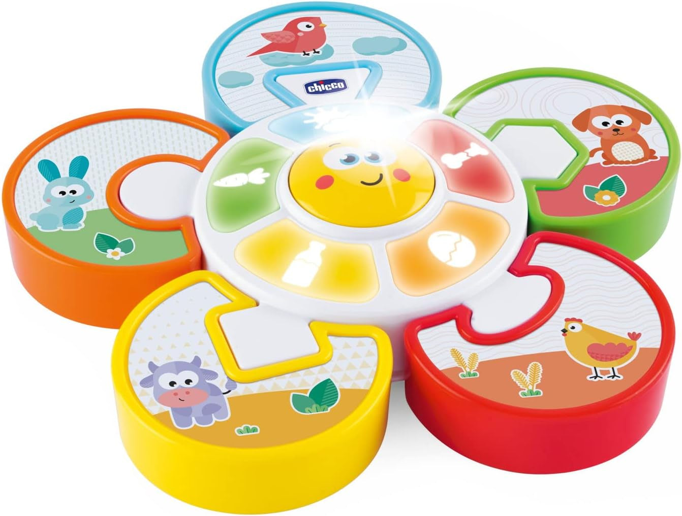 Chicco Talking Farm Italiensk/engelska tvåspråkig babyleksak med djur, ljus och ljud, 3 lekalternativ, elektronisk inlärningsleksak - leksak för 1-4 år gammal babyleksak Naty Shop elektroniskt pussel