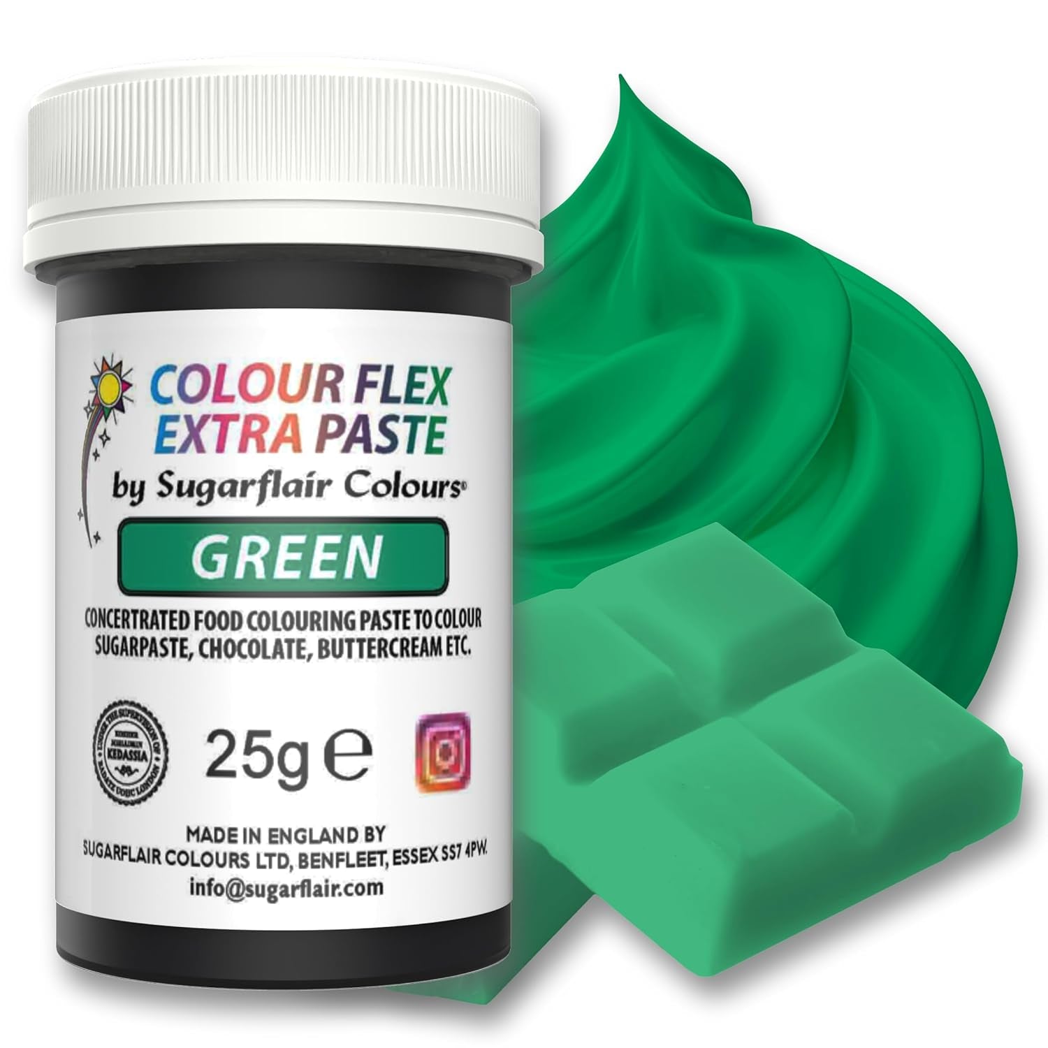 Sugarflair Colourflex Extra Paste Verde matfärgning - Ätbar matfärg för smörkräm, choklad, sockerpasta, glasyr, fondant, kakmixar, deg och mer - 25g