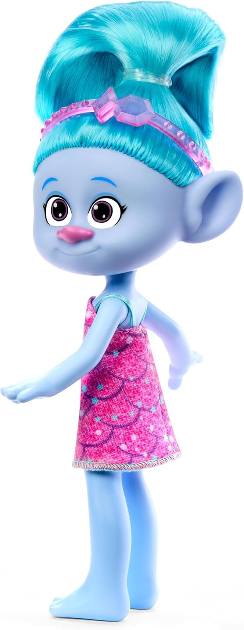 Mattel DREAMWORKS TROLLS United We Stand - Chenille Hairy Surprises Doll med gnistrande blått hår, lila pannband, från 3 år och uppåt, HNF15
