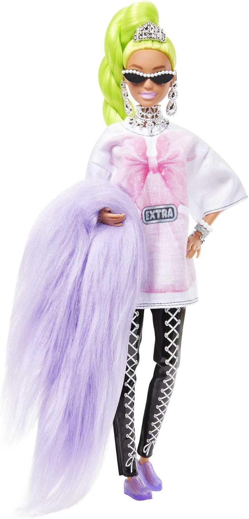 Barbie HDJ44 - Extra #11 docka i överdimensionerad T-shirt och leggings med papegoja, extra långt neongrönt hår och tillbehör, flexibla leder, presentleksak för åldrarna 3+ Naty Shop Dolls