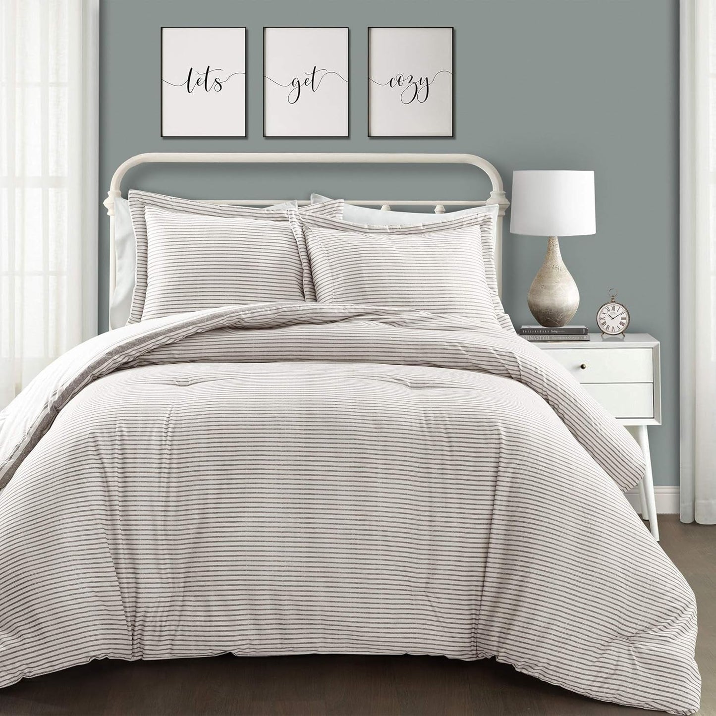 Lush Decor Farmhouse quilt med ränder, Full/Queen, grå täcken och täcken Naty Shop