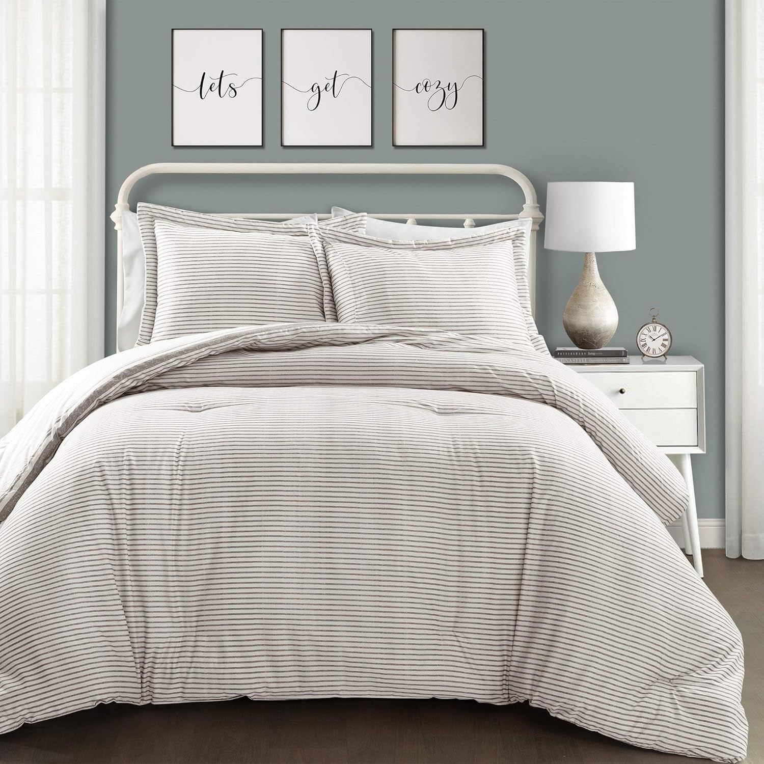 Lush Decor Farmhouse quilt med ränder, Full/Queen, grå täcken och täcken Naty Shop