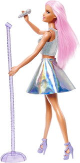 Barbie Pop Star Doll klädd i gnistrande kjol med mikrofon och rosa hår Present för 3-7 år gamla barn JCW42 Bländande dockor Naty Shop