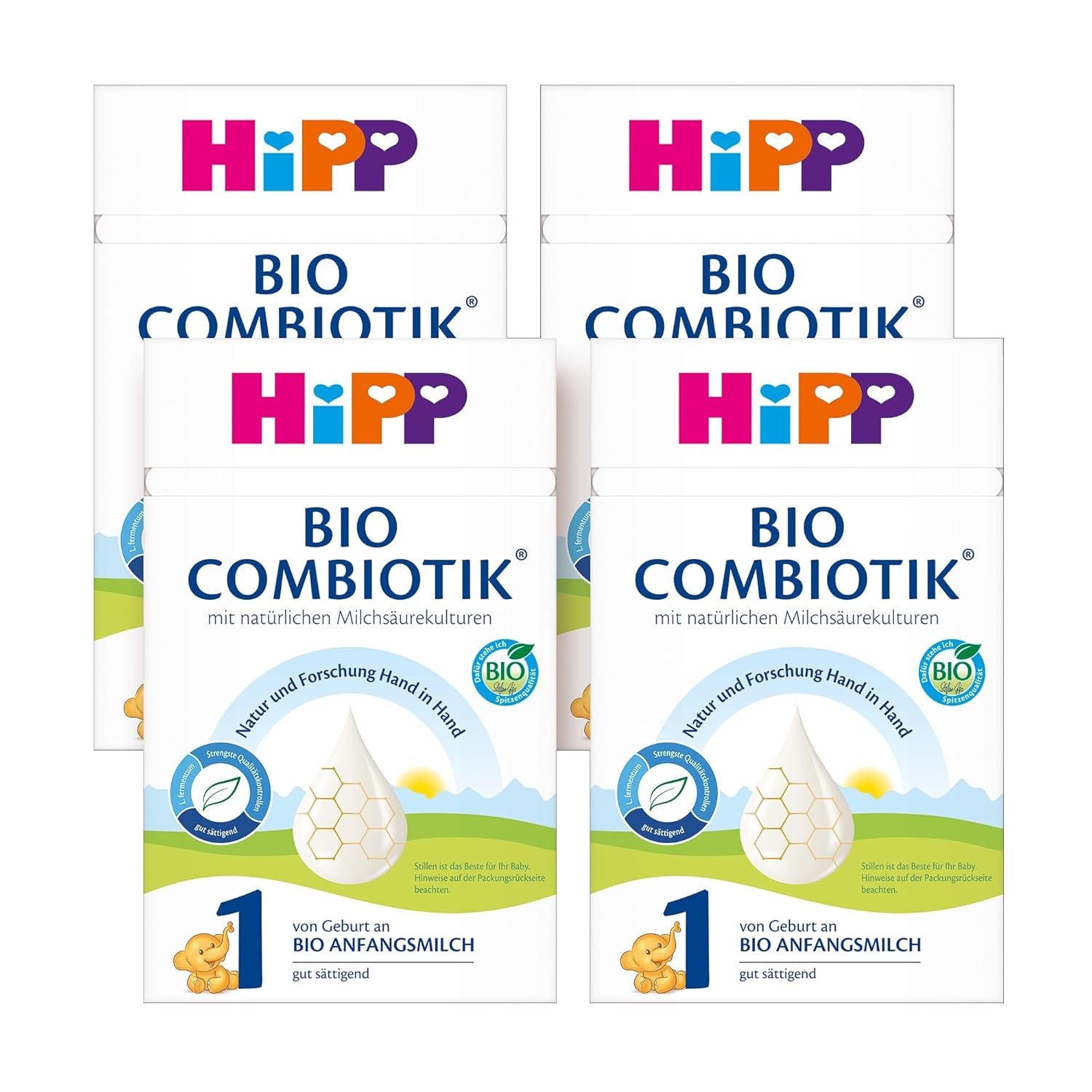 HiPP 1 Organic Combiotik (4 x 600g), mjölkpulverformel för spädbarn från födseln, med naturliga kulturer av mjölksyra och lättbehandlad organisk stärkelse, av bästa ekologiska kvalitet