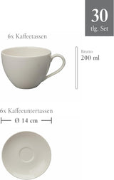 vivo - Villeroy & Boch Group - Basic White 30-delars servisset, diskmaskin och mikrovågsugn, Vitt servisset, Kaffeservis, Keramik, Tallrikar, Koppar, Premiumporslin