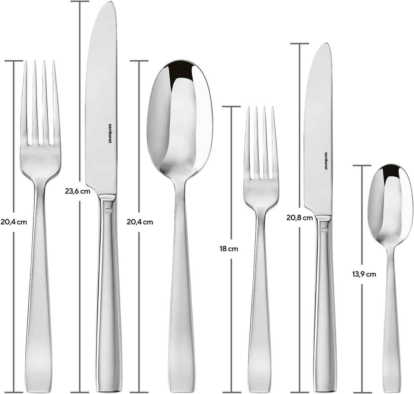Sambonet 62512-83 platt monoblock bestickset, 36 delar, 18/10 rostfritt stål, diskmaskinssäker kök Naty Shop